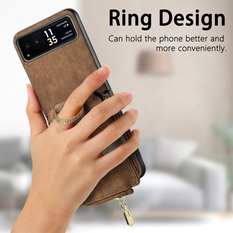 For Motorola Razr 40 Retro Skin-feel Ring Multi-card Wallet Phone Case(Brown) - Motorola Cases by PMC TechLife | Online Shopping South Africa | PMC TechLife | Buy Now Pay Later Mobicred