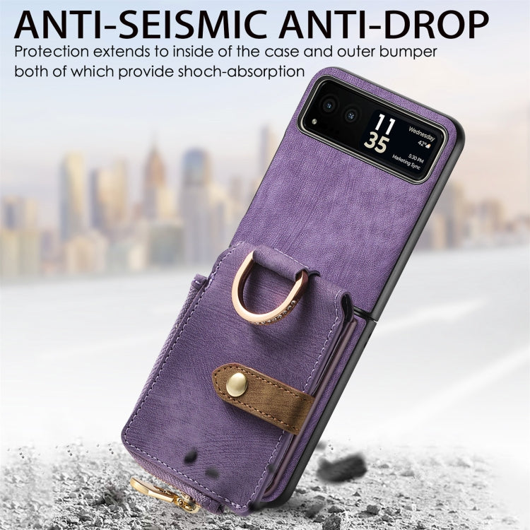 For Motorola Razr 40 Retro Skin-feel Ring Multi-card Wallet Phone Case(Purple) - Motorola Cases by PMC TechLife | Online Shopping South Africa | PMC TechLife | Buy Now Pay Later Mobicred