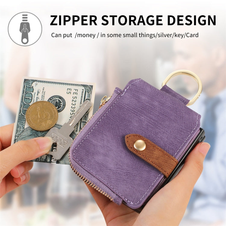 For Motorola Razr 40 Retro Skin-feel Ring Multi-card Wallet Phone Case(Purple)