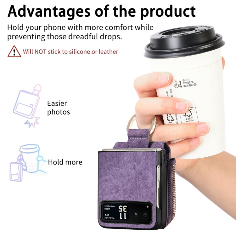 For Motorola Razr 40 Retro Skin-feel Ring Multi-card Wallet Phone Case(Purple)