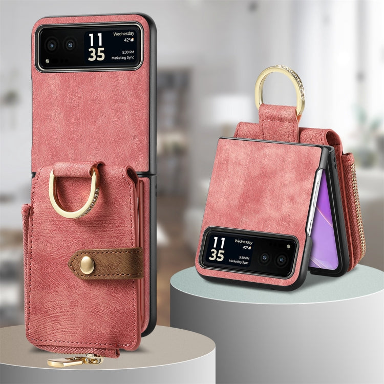 For Motorola Razr 40 Retro Skin-feel Ring Multi-card Wallet Phone Case(Pink) - Motorola Cases by PMC TechLife | Online Shopping South Africa | PMC TechLife | Buy Now Pay Later Mobicred