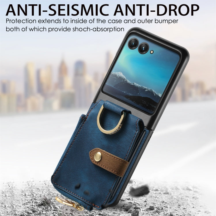 For Motorola Razr 40 Ultra Retro Skin-feel Ring Multi-card Wallet Phone Case(Blue) - Motorola Cases by PMC TechLife | Online Shopping South Africa | PMC TechLife | Buy Now Pay Later Mobicred