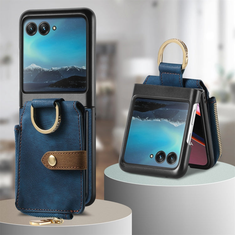 For Motorola Razr 40 Ultra Retro Skin-feel Ring Multi-card Wallet Phone Case(Blue) - Motorola Cases by PMC TechLife | Online Shopping South Africa | PMC TechLife | Buy Now Pay Later Mobicred