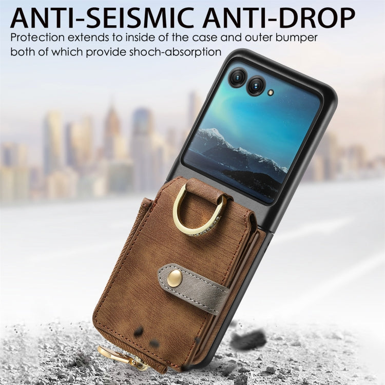 For Motorola Razr 40 Ultra Retro Skin-feel Ring Multi-card Wallet Phone Case(Brown) - Motorola Cases by PMC TechLife | Online Shopping South Africa | PMC TechLife | Buy Now Pay Later Mobicred
