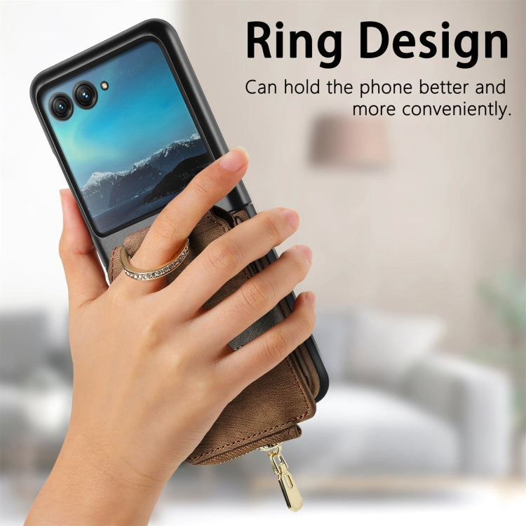 For Motorola Razr 40 Ultra Retro Skin-feel Ring Multi-card Wallet Phone Case(Brown) - Motorola Cases by PMC TechLife | Online Shopping South Africa | PMC TechLife | Buy Now Pay Later Mobicred