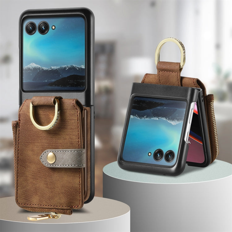 For Motorola Razr 40 Ultra Retro Skin-feel Ring Multi-card Wallet Phone Case(Brown) - Motorola Cases by PMC TechLife | Online Shopping South Africa | PMC TechLife | Buy Now Pay Later Mobicred