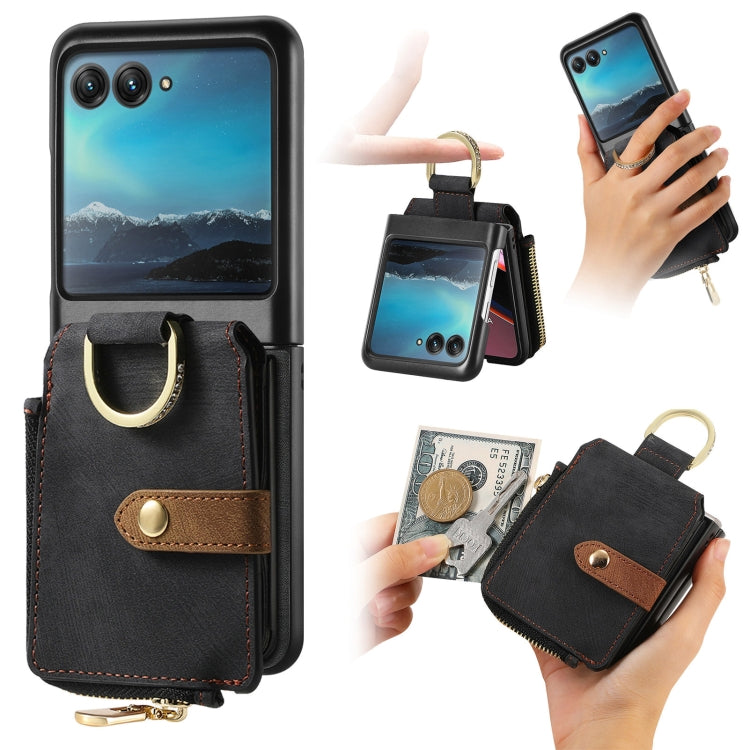For Motorola Razr 40 Ultra Retro Skin-feel Ring Multi-card Wallet Phone Case(Black) - Motorola Cases by PMC TechLife | Online Shopping South Africa | PMC TechLife | Buy Now Pay Later Mobicred
