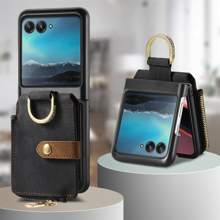 For Motorola Razr 40 Ultra Retro Skin-feel Ring Multi-card Wallet Phone Case(Black) - Motorola Cases by PMC TechLife | Online Shopping South Africa | PMC TechLife | Buy Now Pay Later Mobicred