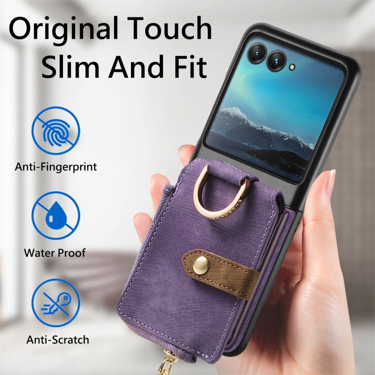 For Motorola Razr 40 Ultra Retro Skin-feel Ring Multi-card Wallet Phone Case(Purple)
