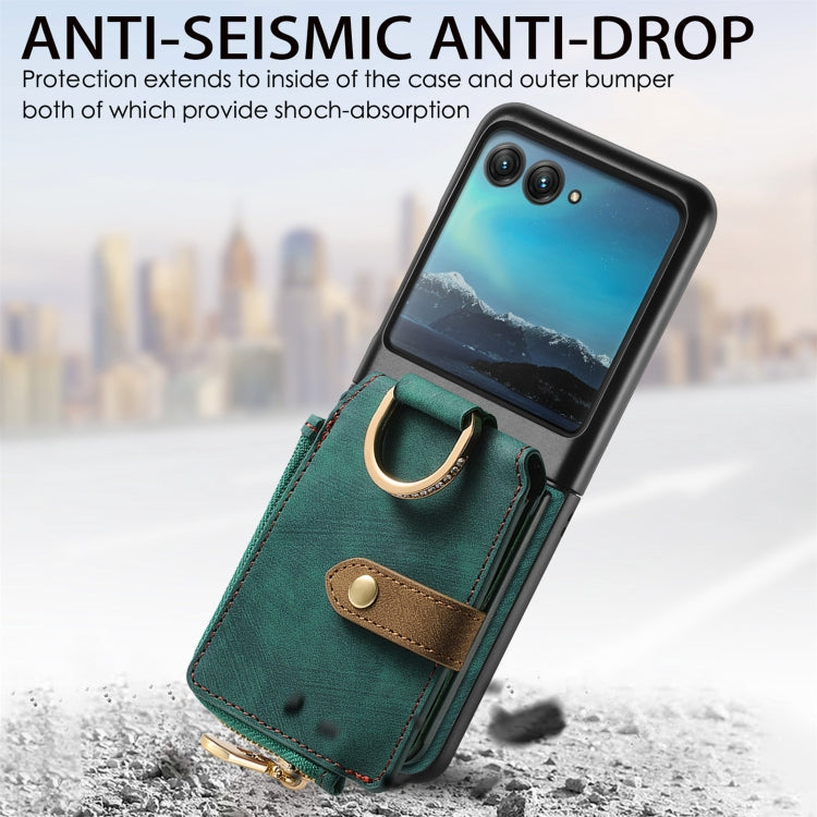 For Motorola Razr 40 Ultra Retro Skin-feel Ring Multi-card Wallet Phone Case(Green) - Motorola Cases by PMC TechLife | Online Shopping South Africa | PMC TechLife | Buy Now Pay Later Mobicred