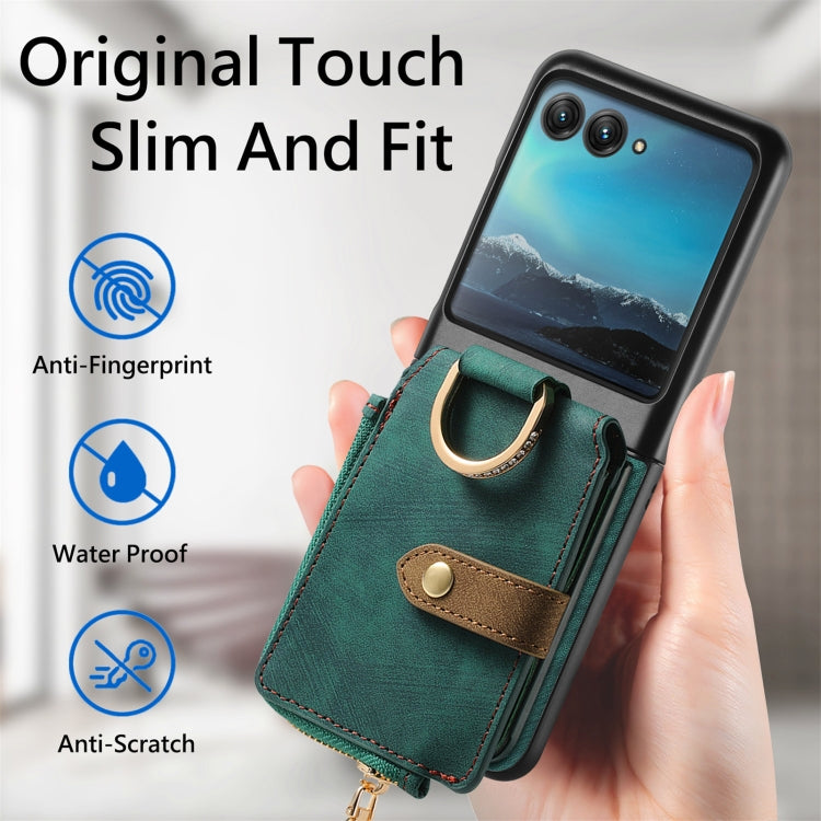 For Motorola Razr 40 Ultra Retro Skin-feel Ring Multi-card Wallet Phone Case(Green) - Motorola Cases by PMC TechLife | Online Shopping South Africa | PMC TechLife | Buy Now Pay Later Mobicred
