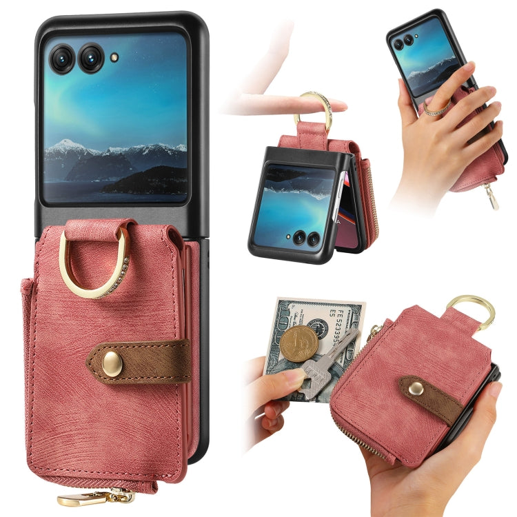 For Motorola Razr 40 Ultra Retro Skin-feel Ring Multi-card Wallet Phone Case(Pink) - Motorola Cases by PMC TechLife | Online Shopping South Africa | PMC TechLife | Buy Now Pay Later Mobicred