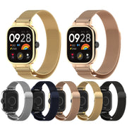 For Redmi Watch 4 Milan Magnetic Steel Mesh Watch Band + Watch Metal Frame(Rose Gold)