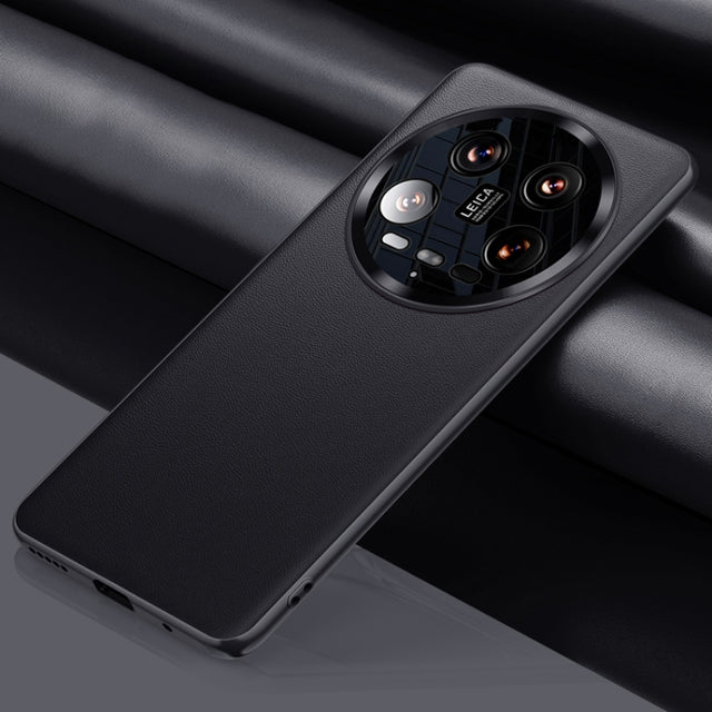 For Xiaomi 14 Ultra Plain-leather All-inclusive Shockproof Phone Case(Black)