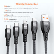 ENKAY 4-in-1 6A USB-A to Type-C / 8 Pin / Micro USB Multifunction Fast Charging Cable, Cable Length:2m(Grey)