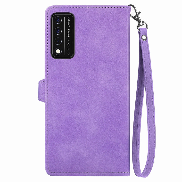 For T-Mobile REVVL V+ 5G Embossed Flower Zipper Leather Phone Case(Purple) - More Brand by PMC TechLife | Online Shopping South Africa | PMC TechLife