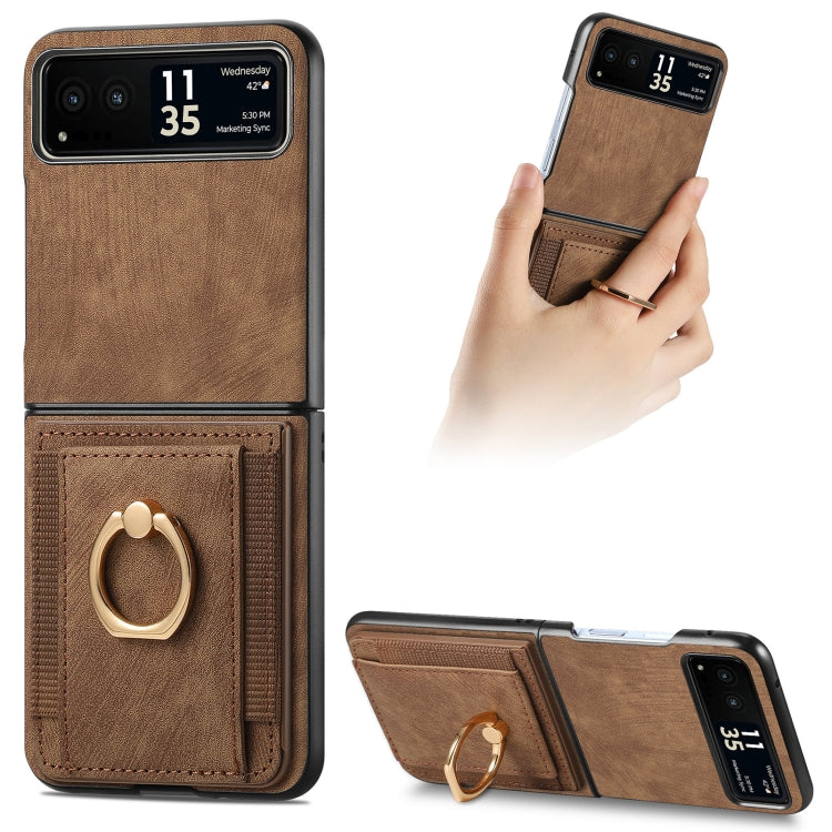 For Motorola Razr 40 Ultra Retro Skin-feel Ring Multi-card Wallet Phone Case(Brown) - Motorola Cases by PMC TechLife | Online Shopping South Africa | PMC TechLife | Buy Now Pay Later Mobicred