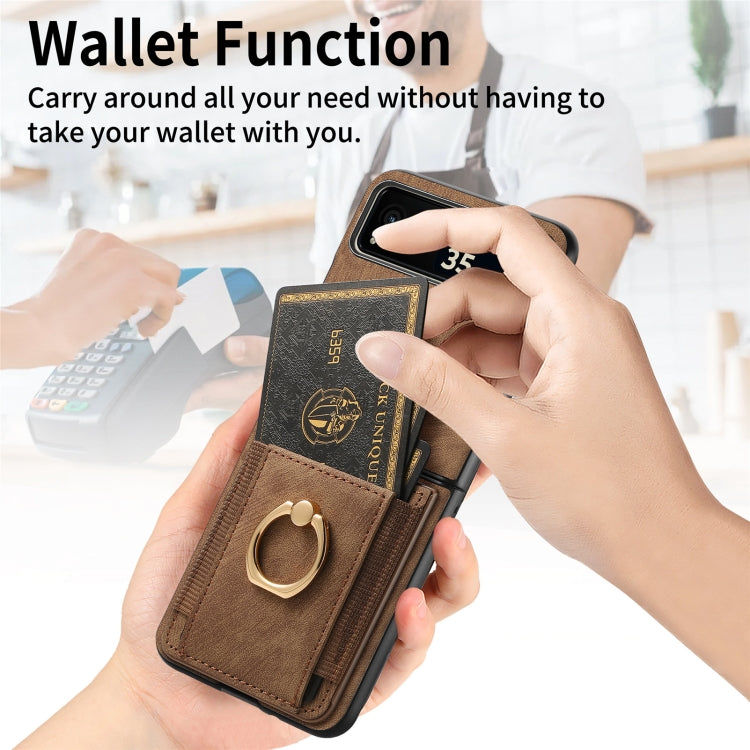 For Motorola Razr 40 Ultra Retro Skin-feel Ring Multi-card Wallet Phone Case(Brown) - Motorola Cases by PMC TechLife | Online Shopping South Africa | PMC TechLife | Buy Now Pay Later Mobicred