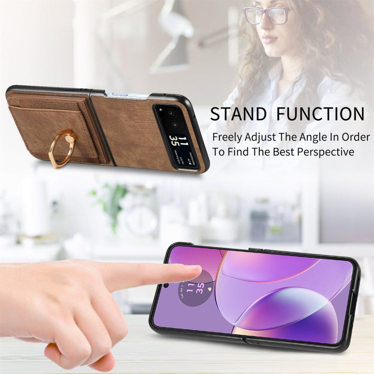 For Motorola Razr 40 Ultra Retro Skin-feel Ring Multi-card Wallet Phone Case(Brown)
