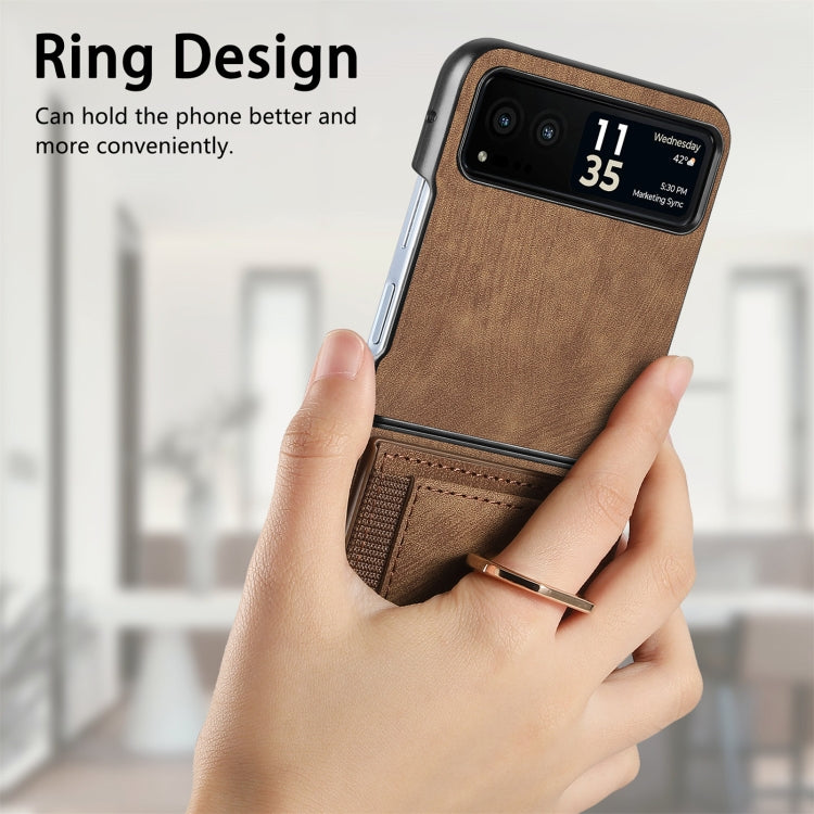 For Motorola Razr 40 Ultra Retro Skin-feel Ring Multi-card Wallet Phone Case(Brown)