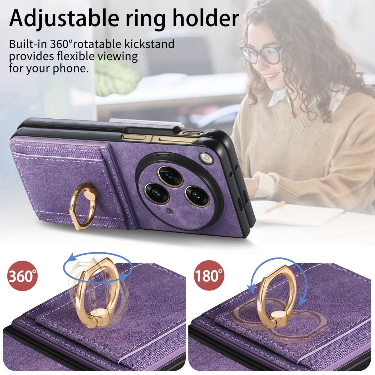 For OPPO Find N3 Retro Skin-feel Ring Multi-card Wallet Phone Case(Purple) - Find N3 Cases by PMC TechLife | Online Shopping South Africa | PMC TechLife