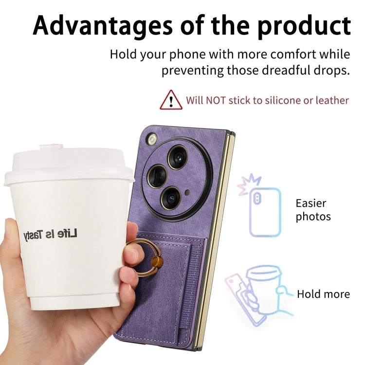 For OPPO Find N3 Retro Skin-feel Ring Multi-card Wallet Phone Case(Purple) - Find N3 Cases by PMC TechLife | Online Shopping South Africa | PMC TechLife