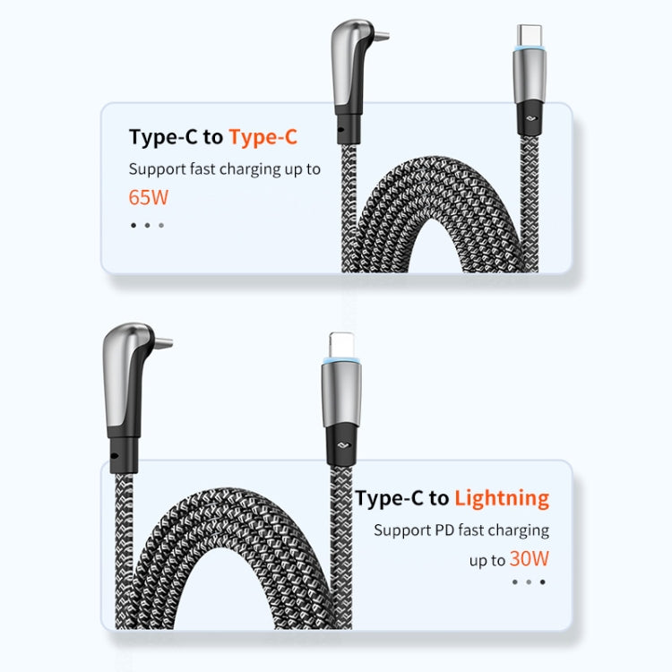 ENKAY PD30W Elbow Type-C to 8 Pin Fast Charging Data Braid Cable with Indicator Light, Length:2m