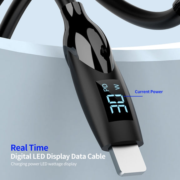 ENKAY 2.4A USB to 8 Pin Fast Charging Data Silicone Cable with LED Display, Length:1m(Black)