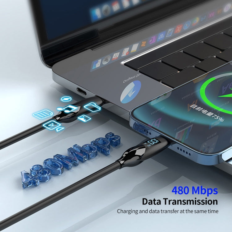 ENKAY PD30W Type-C to 8 Pin Fast Charging Data Silicone Cable with LED Display, Length:2m(Black) - free shipping - PMC Jewellery - Order now!