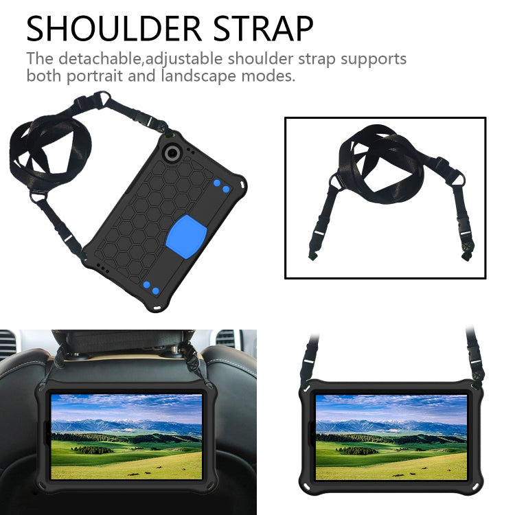 For Alcatel Joy Tab2 2020 / 3T 8.0 Honeycomb EVA Hybrid PC Tablet Case with Strap(Black+Blue)