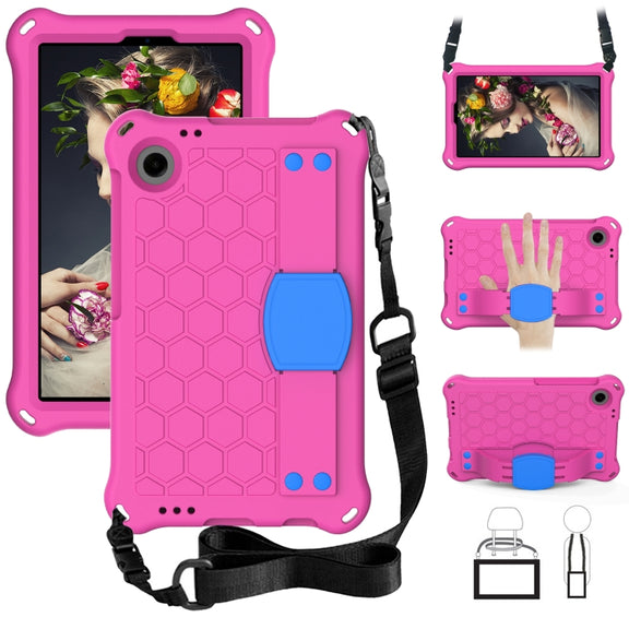For Alcatel Joy Tab2 2020 / 3T 8.0 Honeycomb EVA Hybrid PC Tablet Case with Strap(Rose Red+Blue)