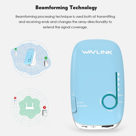 WAVLINK WN576K1 AC1200 Household WiFi Router Network Extender Dual Band Wireless Repeater, Plug:EU Plug (Blue)