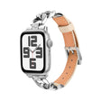 For  Apple Watch Series 8 41mm Rhinestone Denim Chain Leather Watch Band(Apricot) - Watch Bands by PMC TechLife | Online Shopping South Africa | PMC TechLife | Buy Now Pay Later Mobicred
