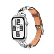 For Apple Watch Series 8 45mm Rhinestone Denim Chain Leather Watch Band(Brown) - Watch Bands by PMC TechLife | Online Shopping South Africa | PMC TechLife | Buy Now Pay Later Mobicred