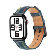 For Apple Watch Ultra 2 49mm Colorful Sewing Thread Leather Watch Band(Blue)