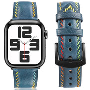 For Apple Watch Ultra 2 49mm Colorful Sewing Thread Leather Watch Band(Blue)