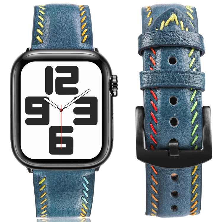 For Apple Watch Ultra 2 49mm Colorful Sewing Thread Leather Watch Band(Blue)