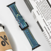 For Apple Watch Ultra 2 49mm Colorful Sewing Thread Leather Watch Band(Blue)