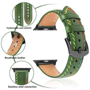 For Apple Watch Ultra 2 49mm Colorful Sewing Thread Leather Watch Band(Green)