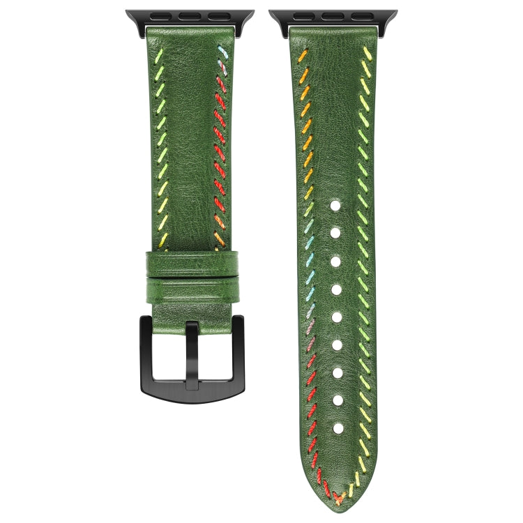 For Apple Watch Ultra 2 49mm Colorful Sewing Thread Leather Watch Band(Green)