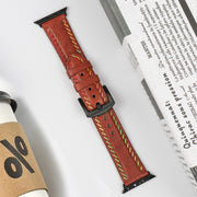 For Apple Watch Ultra 2 49mm Colorful Sewing Thread Leather Watch Band(Brown)