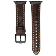 For Apple Watch Ultra 49mm Colorful Sewing Thread Leather Watch Band(Dark Brown)