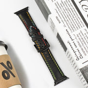 For Apple Watch Ultra 49mm Colorful Sewing Thread Leather Watch Band(Black)