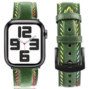 For Apple Watch Ultra 49mm Colorful Sewing Thread Leather Watch Band(Green)