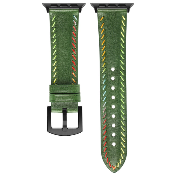 For Apple Watch Ultra 49mm Colorful Sewing Thread Leather Watch Band(Green)