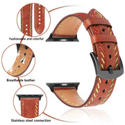 For Apple Watch Ultra 49mm Colorful Sewing Thread Leather Watch Band(Brown)