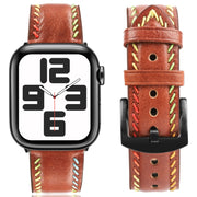 For Apple Watch Ultra 49mm Colorful Sewing Thread Leather Watch Band(Brown)