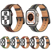 For Apple Watch Ultra 49mm Colorful Sewing Thread Leather Watch Band(Brown)