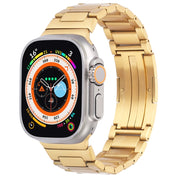For Apple Watch Series 8 41mm Stainless Steel H-Shaped Fold Buckle Watch Band(Gold)