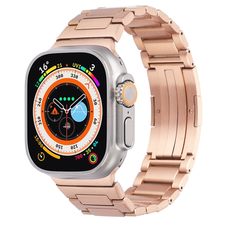 For Apple Watch Series 8 45mm Stainless Steel H-Shaped Fold Buckle Watch Band(Rose Gold) - Watch Bands by PMC TechLife | Online Shopping South Africa | PMC TechLife | Buy Now Pay Later Mobicred